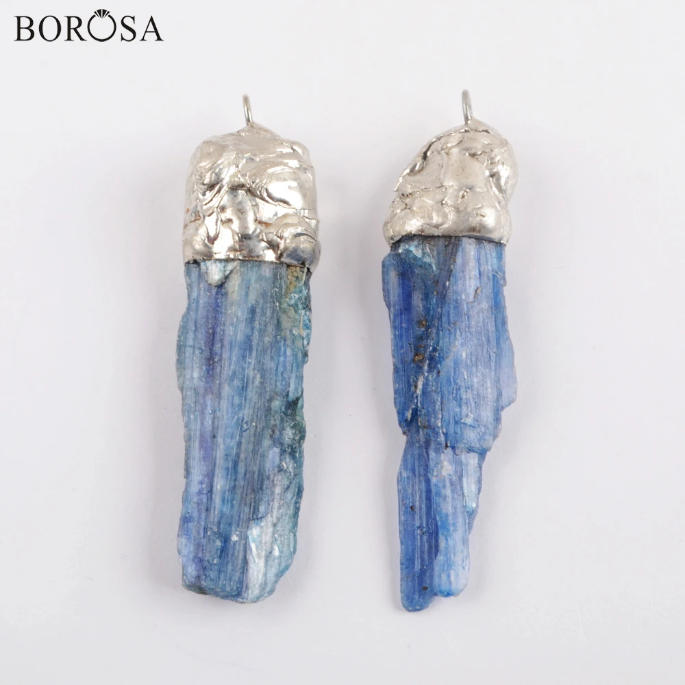 

BOROSA Silver Color Rough Natural Blue Kyanite Pendants Beads for Jewelry Making Freeform Gems Stones Pendant Charms WX1567