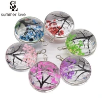 natural dried flower life tree pendant for jewelry making women transparent glass ball real dry flower round charms wholesale