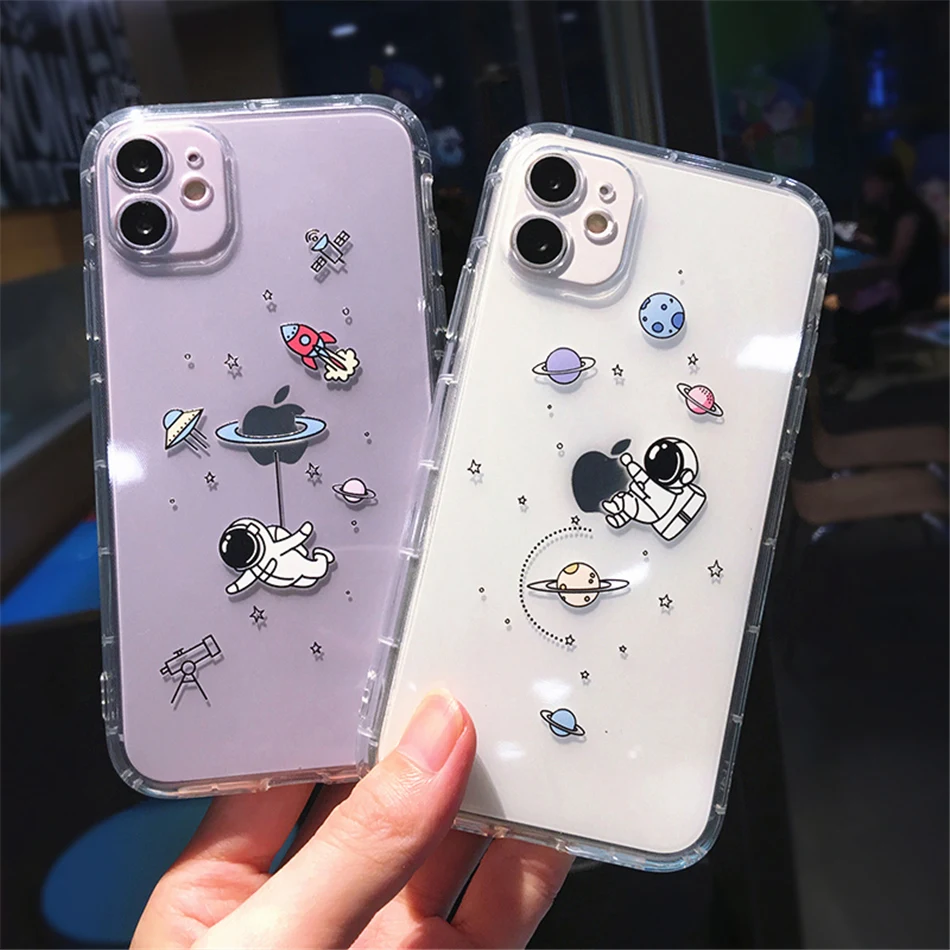 

Cartoon Cute Planet Astronaut Case for IPhone 11 12 Mini Pro Max XR XS X 7 8 Plus Soft Bumper Shockproof Clear Phone Cover Coque