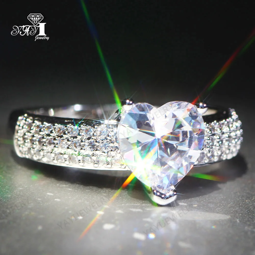 

YaYI Jewelry Fashion Princess Cut 9*9 White Pink Heart Cubic Zirconia Silver Color Engagement Wedding Party Lovers Rings