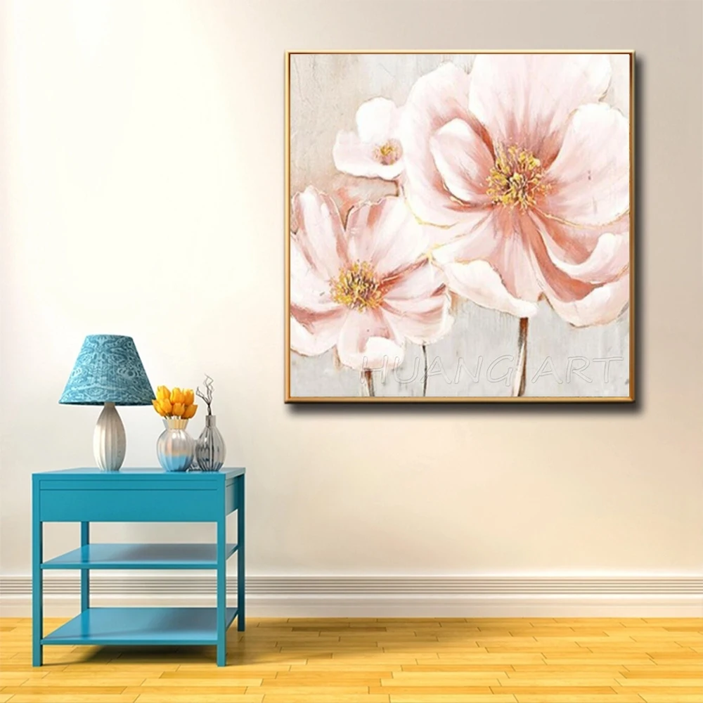 Новая ручная роспись розовый цветок масляная живопись большое настенное