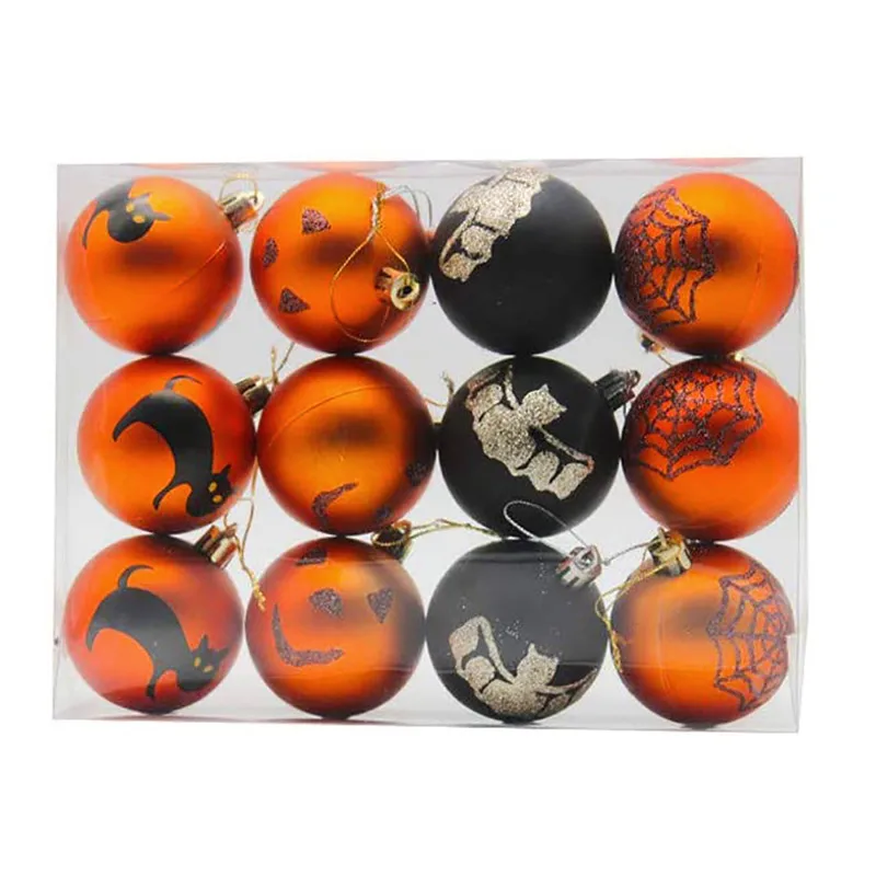 

12 PCS Halloween Hanging Balls Halloween Pumpkin Bat Spider Web Ball For Halloween Wreath Ornaments And Party Decoration