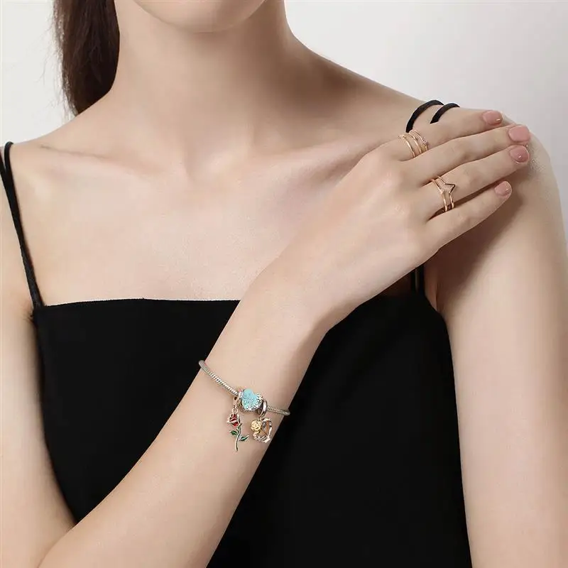 

DALARAN 925 Sterling Silver Enamel Rose Beads Charm Fit Charms Pandora Original Silver 925 Jewelry Making Valentine's Day Gift