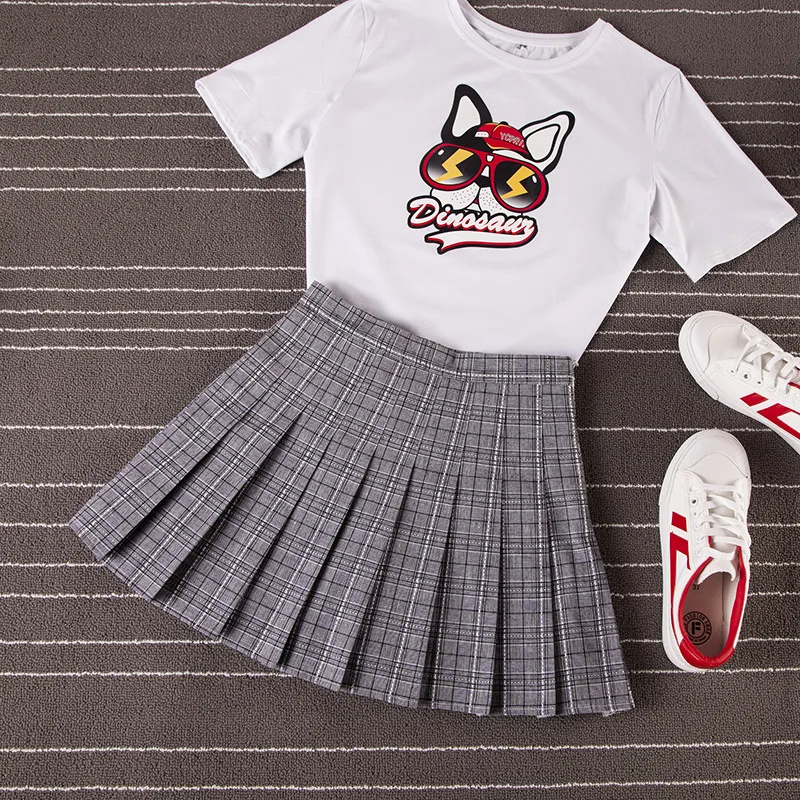 Женская мини-плиссированная юбка Harajuku в консервативном стиле, клетчатые юбки, милая японская школьная форма, Женская кавайная юбка - Цвет: Серый