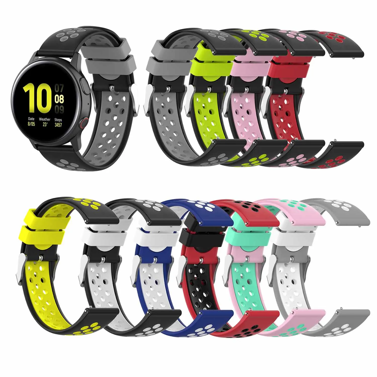 Подходит для Sansung Galaxy Watch Active 2 Двухцветный силиконовый ремешок из ТПУ с круглым