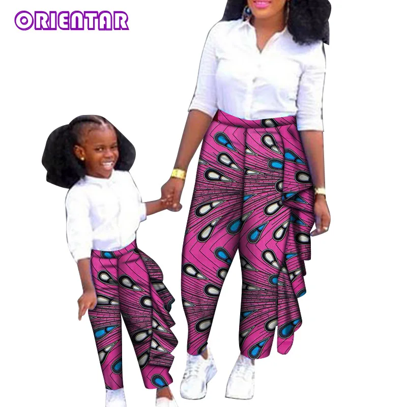 Summer African Clothes for Women Girl African Wax Print Long Pants African Bazin Riche Mum Daughter Family Matching WYQ536