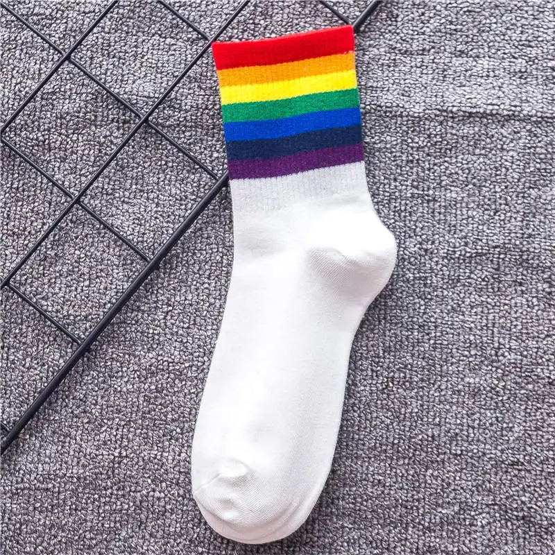 White Rainbow Color Зимние женские носки хлопковые радужные полосатые носки рождественские Модные теплые рождественские повседневные женские носки harajuku корейские - Цвет: White Rainbow Color