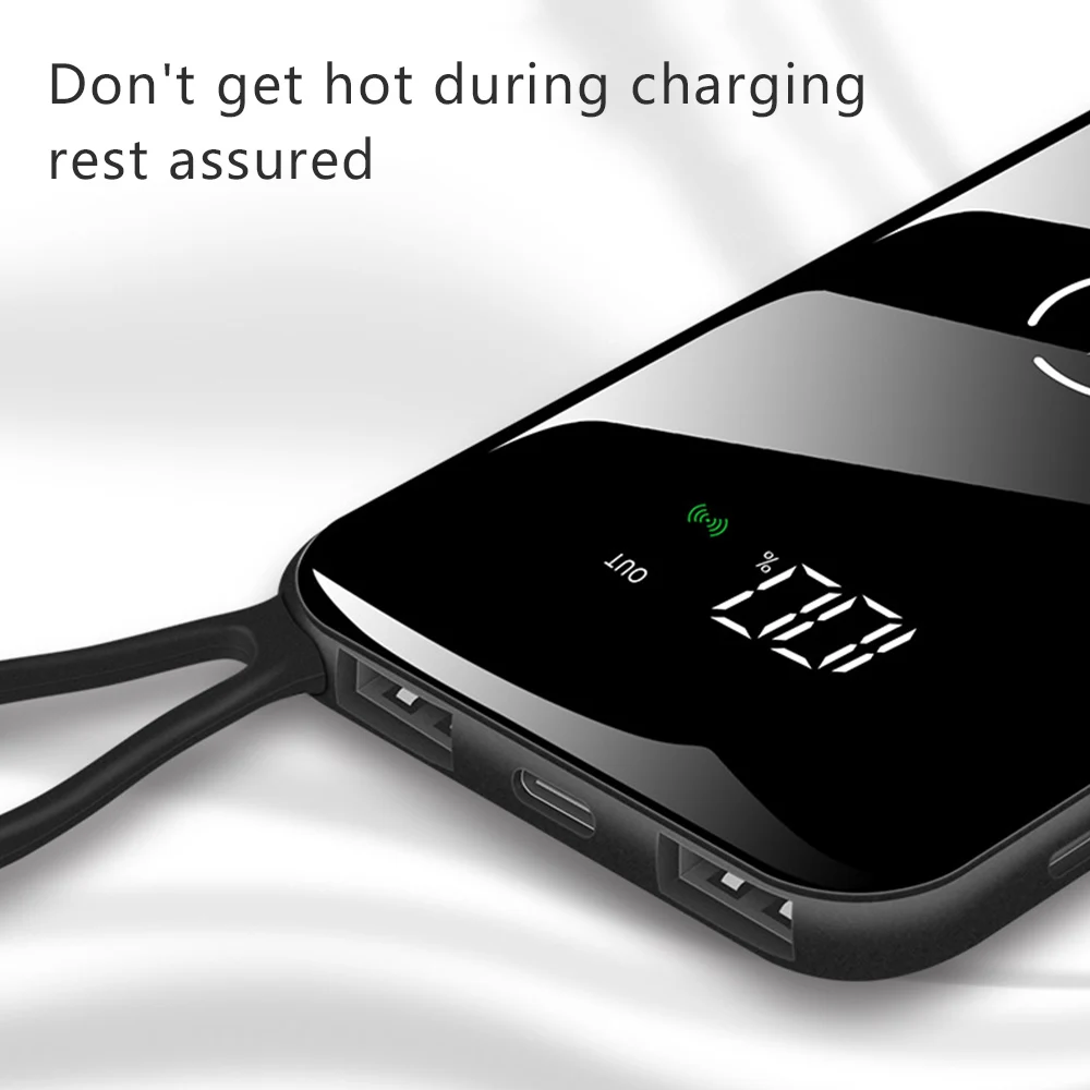 Портативное Быстрое беспроводное зарядное устройство 10000 мАч с зеркальным