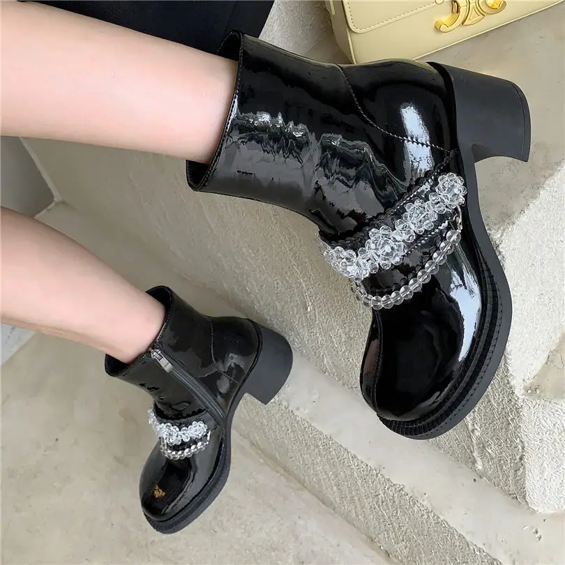 Punk Goth Mary Janes Women's Cow Leather Platform Ankle Boots Cuban Heel Lace Up Round Toe Oxfords 34 35 36 37 38 39 40