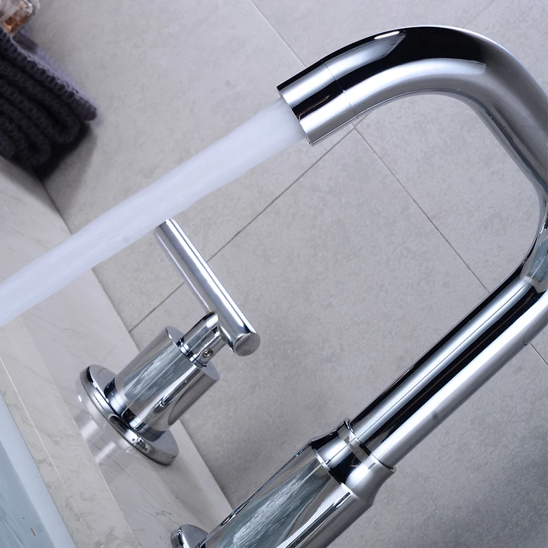 bathroom basin faucet deck mounted double handle faucet matt black basin mixer hot cold shower room sink faucet 3 hole tub tap free global shipping