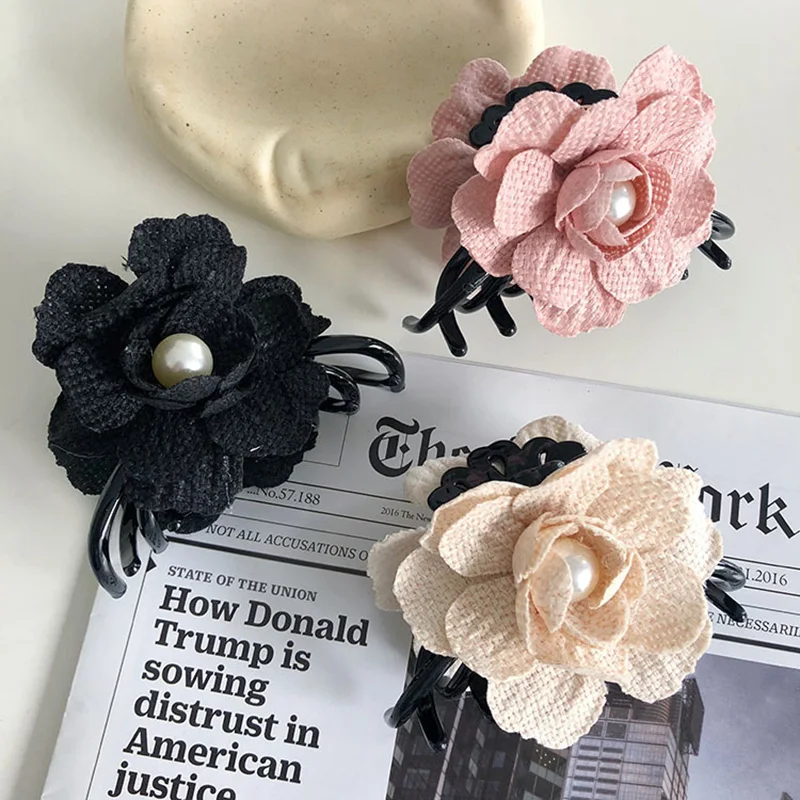 

2021 Vintage Pearl Flower Shark Clip Hair Accessories Women Girls Scrunchie Pince Cheveux Spinki Do Wlosow Pinzas Para El Pelo