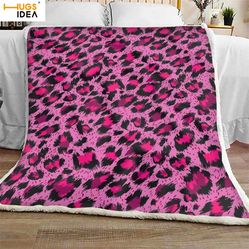 HUGSIDEA 2020สีชมพูเสือชีต้าเสือดาวพิมพ์ผ้าห่มนุ่มสำหรับสตรีโยนผ้าห่ม Sherpa ขนแกะผ้าห่มผ้าคลุมเตีย...
