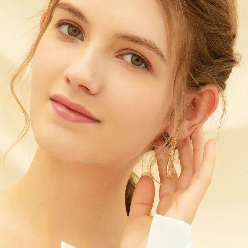 Женские серьги подвески с цирконом золотистого цвета|Серьги-подвески| |