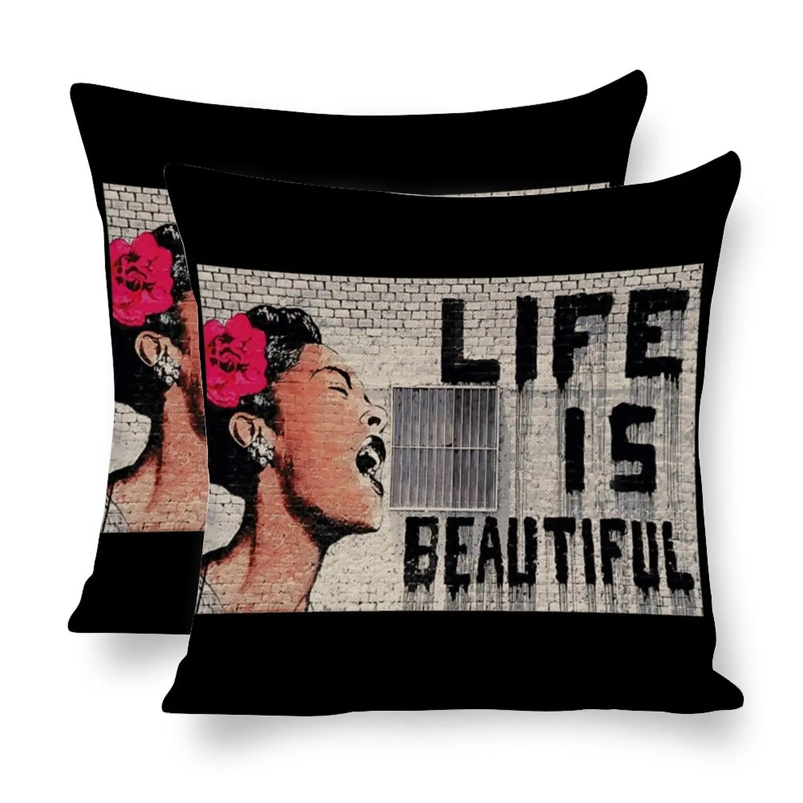 

Life Is Beautiful Banksy уличный граффити художественная Подушка Чехол льняной Декор спальная Подушка Чехол квадратное двухстороннее сиденье 18 '× 18'