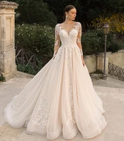 muslim wedding dresses ball gown long sleeves tulle appliques lace boho dubai arabic wedding gown bridal dress vestido de noiva