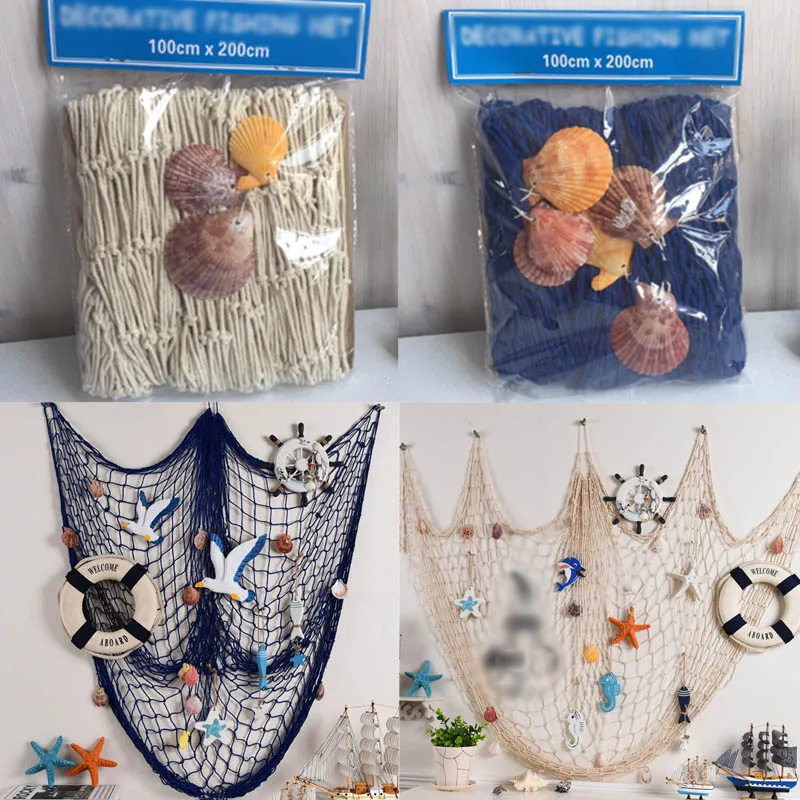 

1Pcs Big Fishing Net Fashion Home Decoration Wall Stickers Decoration Hanging Shell Float Nautical Fishing Mesh Wall Hangings