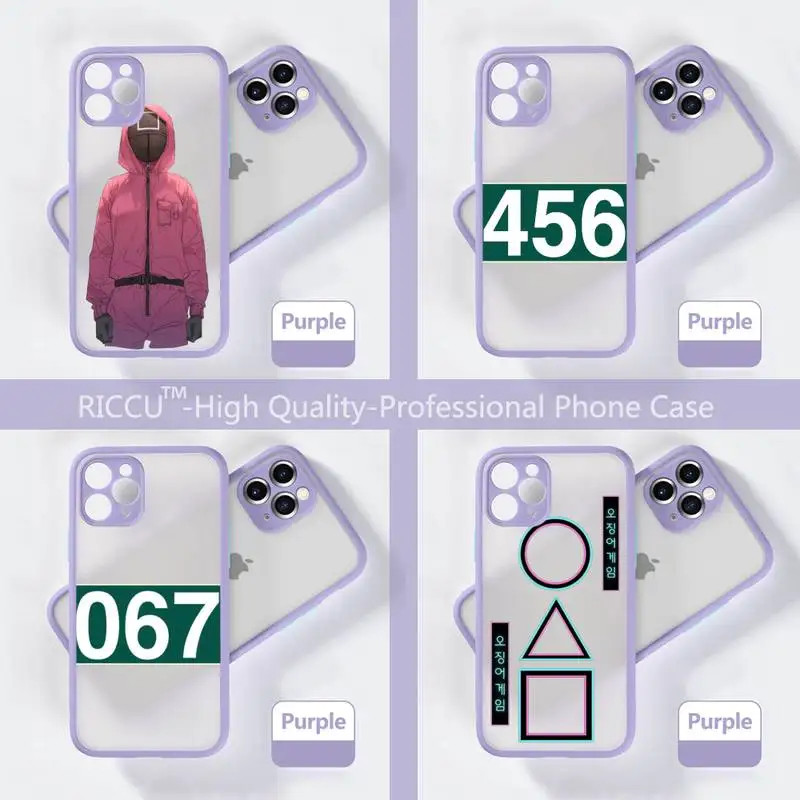 

Squid Game Korea Phone Case Colorful Bumper Shockproof Trasparent For iPhone 11 Pro Max 12 Mini XR X XS 8 7 Plus purple Cover