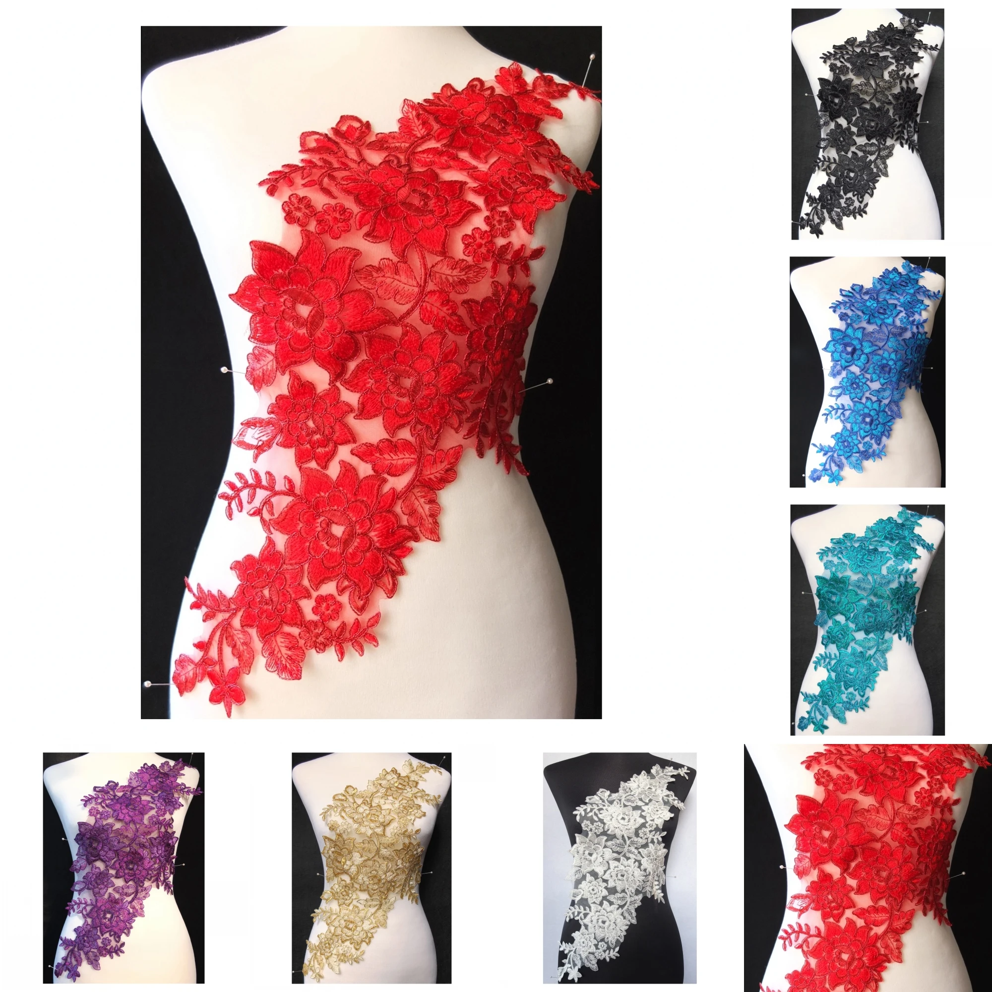 1 шт. x вышитые (красный черный золотой фиолетовый темно-синий +) органза цветочные