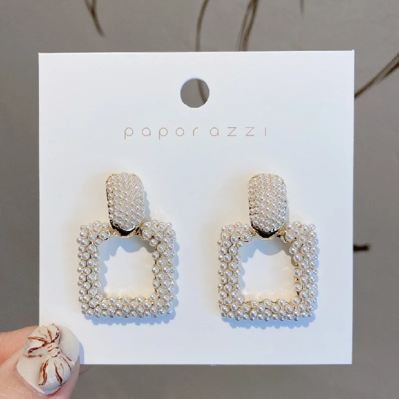 

French Court Style Hand-made Geometric Earrings S925 Sterling Needle Retro Exaggerated Earrings For Woman Pearl Studs