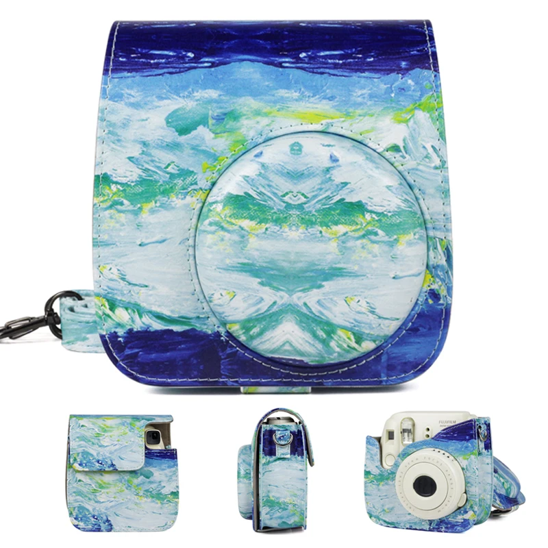 Защитный чехол для Fujifilm Instax Mini 9 цветной синий из искусственной кожи с плечевым