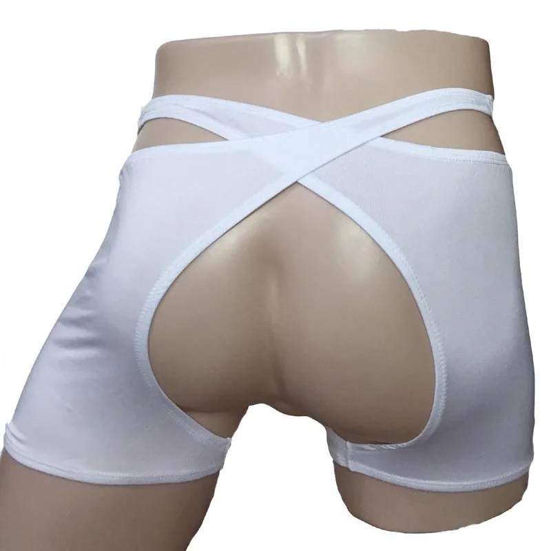 Мужские гей трусы сексуального белья плотного прилегания с открытым разрезом между ног Cross Open Crotch Boxer Brief Underpants Pole Dance Thong Erotic Underwear Outfit.