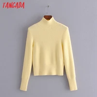tangada 2021 chic women yellow turtleneck sweater vintage ladies short style knitted jumper tops 3h121