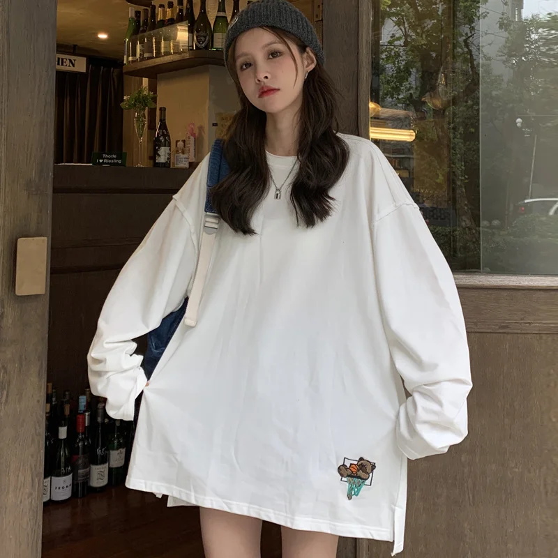 Женская футболка с длинным рукавом свободная в стиле Харадзюку Корейском |