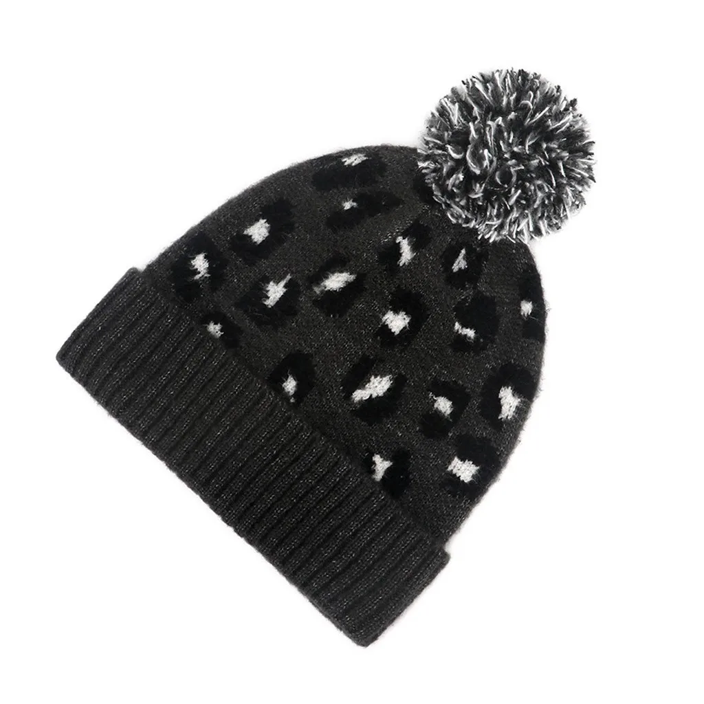 Женская трикотажная шапка с леопардовым принтом мягкая теплая шерстяная