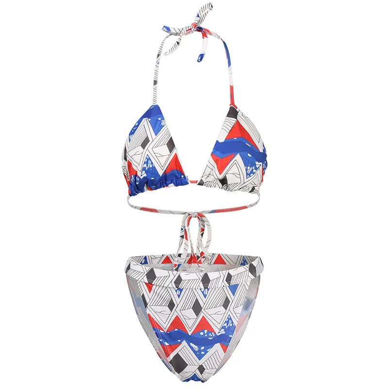 

Women Geometric Print Three Piece Swimsuit Spring Push Up High Waist Bikini Set Summer Cover Up Bathing Suit Brazilian Biquini