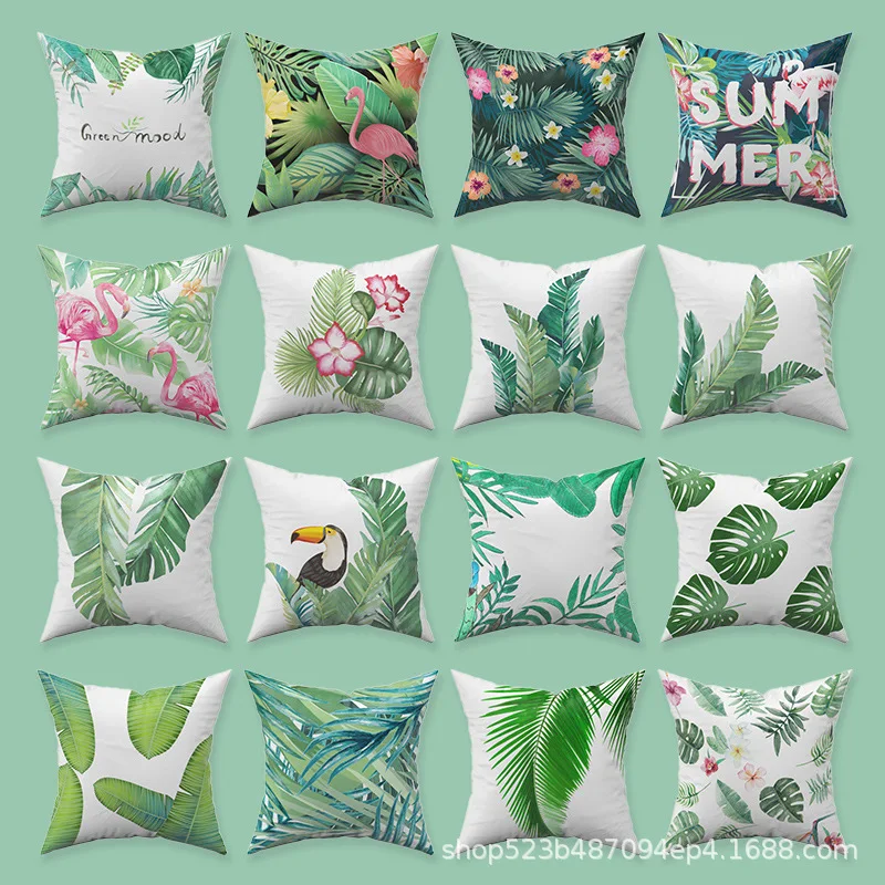 

Jelis Satin Pillowcase Africa Tropical Plant Printed Green Leaves Satin Pillow Cases Chair Pillow Cover Throw Pillow Home Decor