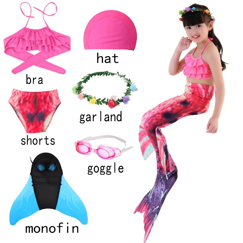 

Girls Mermaid Tail Swimsuit Children the Little Mermaid Costume Cosplay Beach Clothes Bathing Suit Fin Monofin