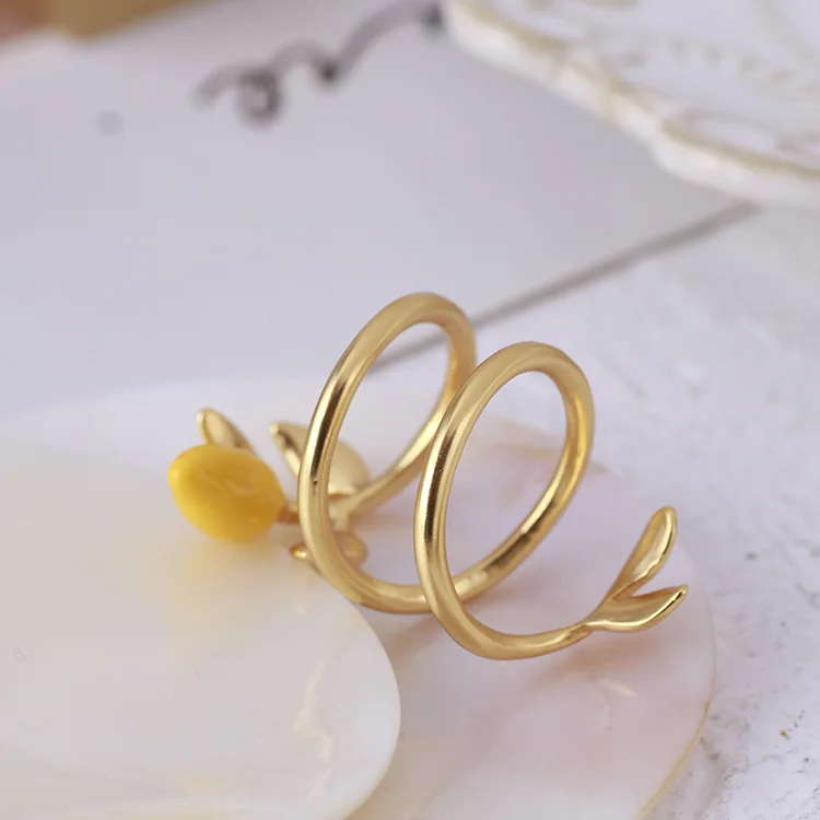 

European and American jewelry wholesale fashion fresh yellow small lemon matte spiral ring woman