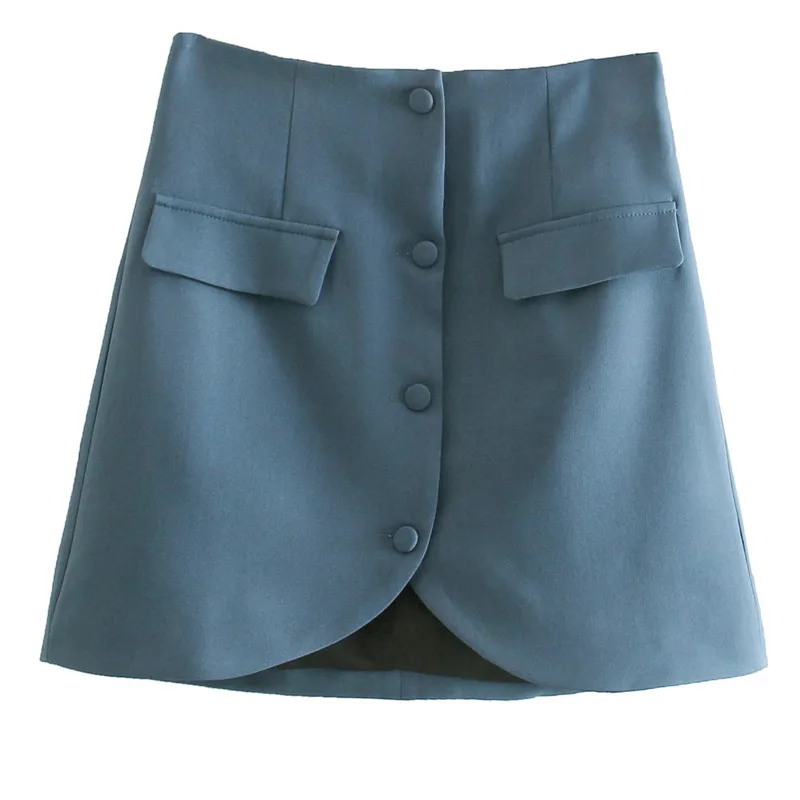 

2021 Summer New Women Fashion Single Breasted Pockets Button Mini Skirt High Waist Casual Office Lady High Street Skirts