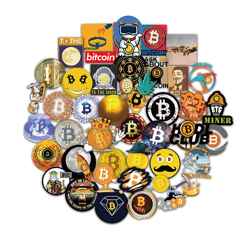 

50Pcs Bitcoin Style StickersLaptop Guitar Motorcycle Luggage Skateboard Bicycle Waterproof Sticker Kids Toys