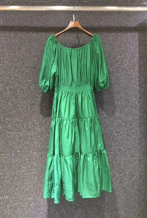 

2021 new women fashion solid color decoration waist waist all-match short-sleeved long skirt dress 624