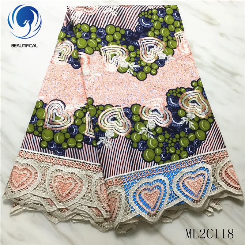 

BEAUTIFICAL African lace fabrics Latest style nigerian cotton wax mix chemical lace embroidery for women dress 6yards ML2C118
