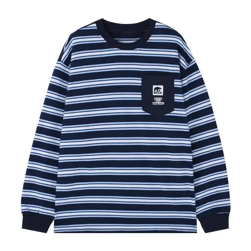 

High Quality O-neck Striped Sweatshirt Pockets Oversized Tops Hip Hop Fashion Casual Clothes for Teens Plus Size Gothic Harajuku