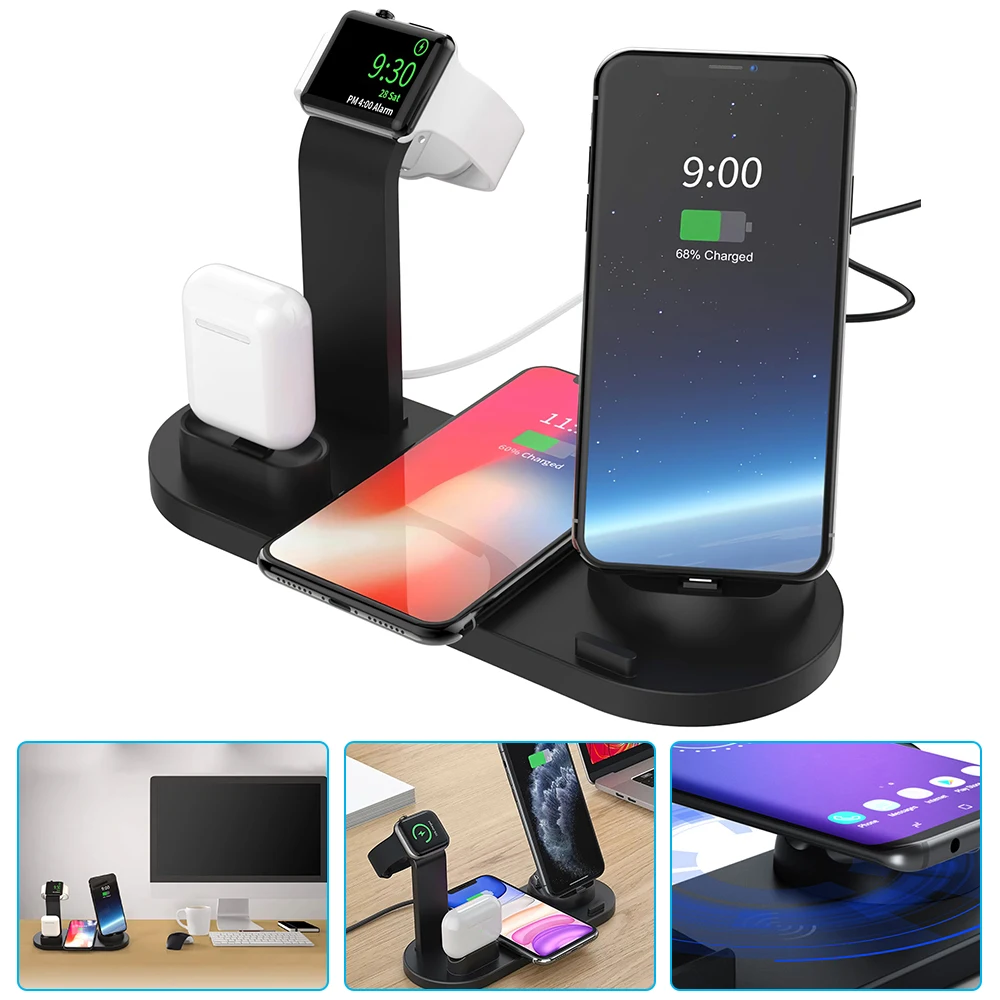 

Wireless Charger Mobile Phone Watch Earphone Charging Bracket USB Stand Desktop 10W Fast Charging for iOS Android Smart phone