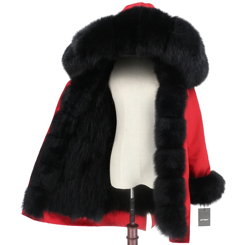 red black black OFTBUY Водонепроницаемый верхняя одежда с натуральным мехом пальто Длинная парка зимняя куртка Для женщин с натуральным лисьим мехом на капюшоне уличная Съемная бренд - Цвет: red black black