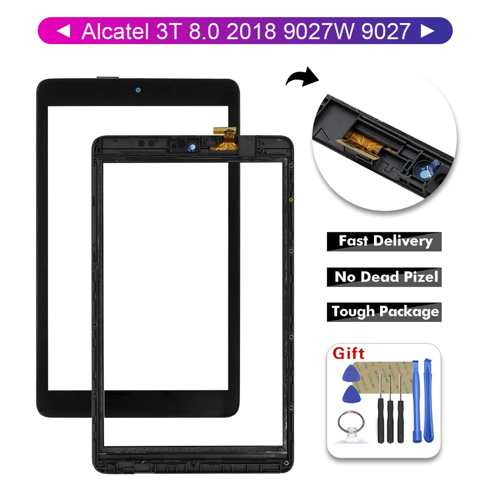 Для Alcatel 3T 8 0 '񟭒 9027 9027W стеклянный сенсорный экран дигитайзер с бесплатными