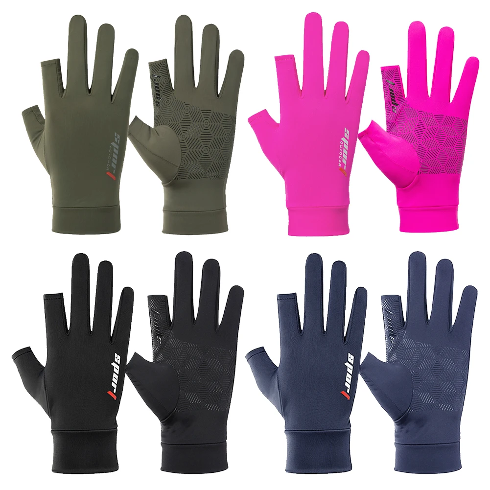

1 Pair Fishing Gloves Men Women Anti-slip 2 Fingers Cut Ice Silk Breathable Universal Fishing Protection Hand Cycling Mitten