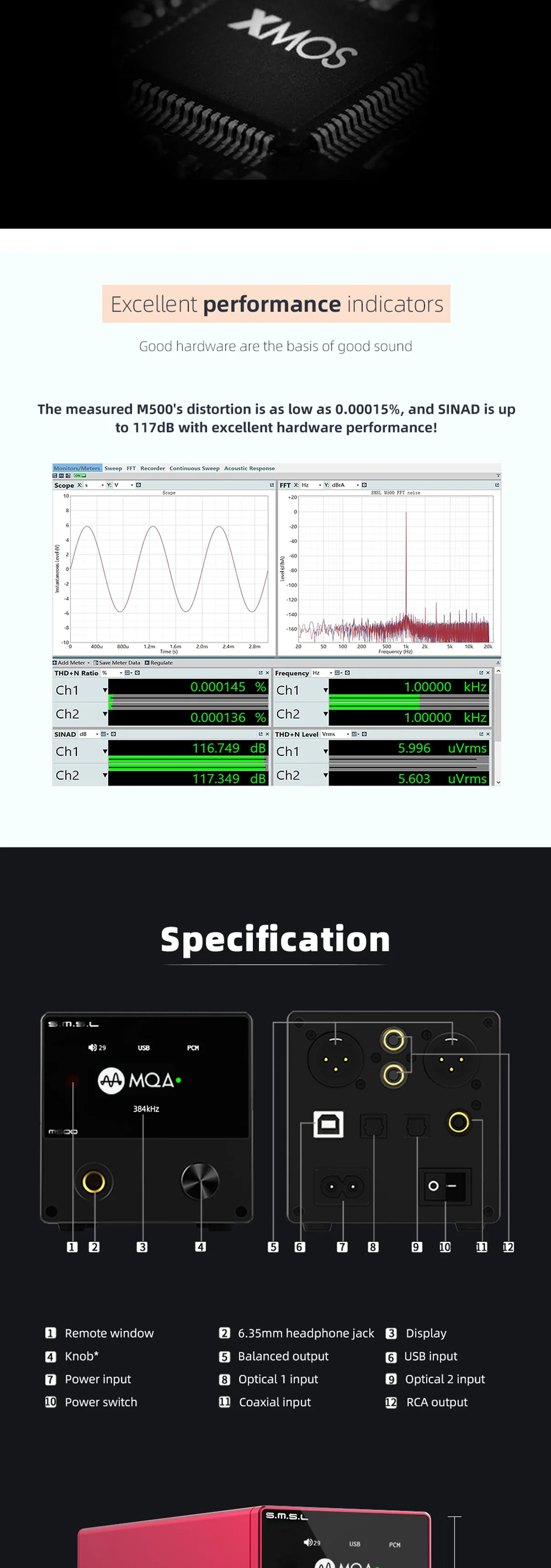 SMSL M500 MQA dac усилитель для наушников ES9038PRO декодирование аудио USB DAC XMOS XU216 DSD512 32 бит/768 кГц USB/OPT/коаксиальный вход