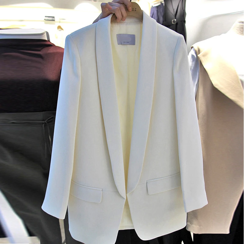 Женский блейзер KYMAKUTU белый и черный повседневный пиджак с карманами офисный