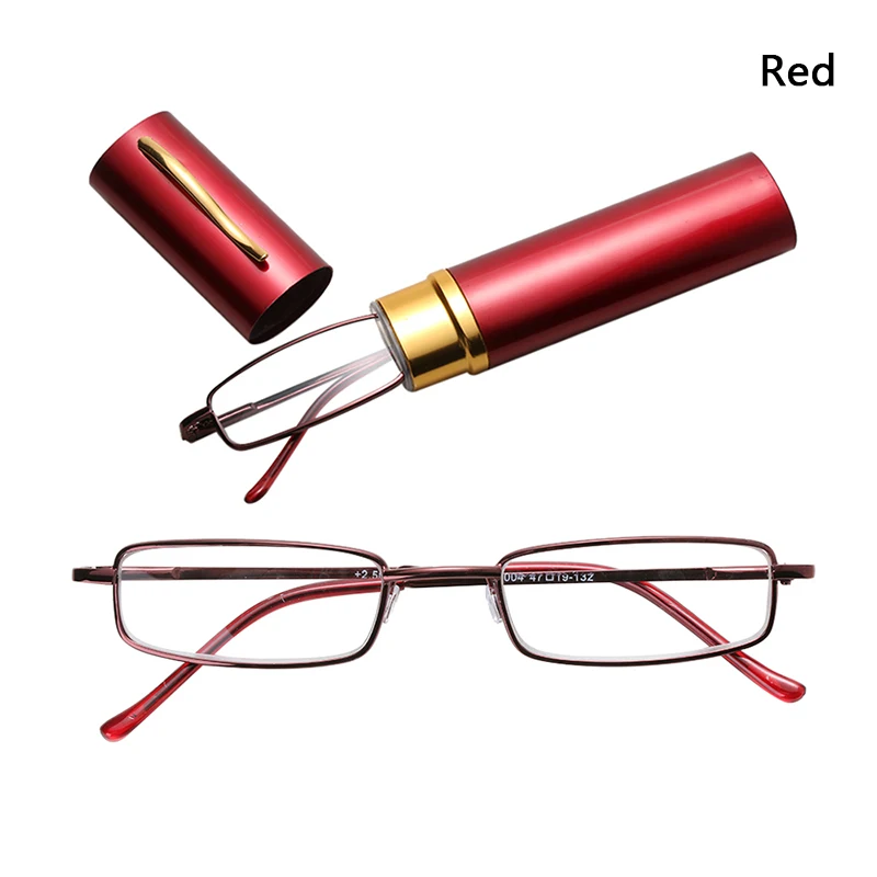 Red 3.5 Slim Tube Cases Reading Glasses Men Women Metal Small Frame Clear Lens Portable Hangable Pocket Presbyopic Glasses Accessories - Цвет: Red 3.5