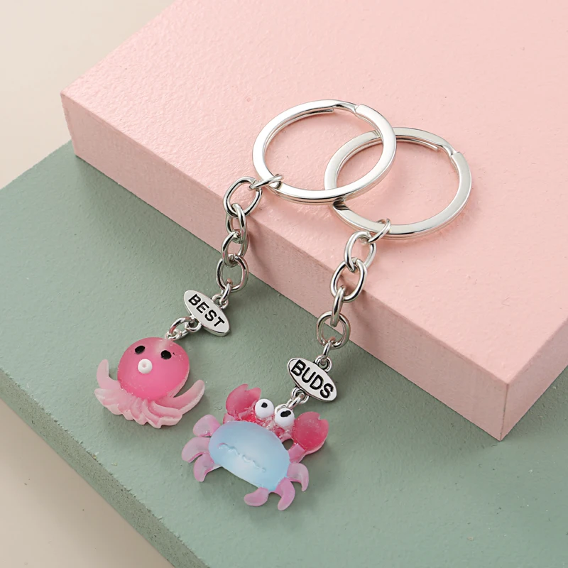 1 набор (2 шт.) Прекрасный лучшие друзья брелок смолы кольцо для ключей в виде краба Персиковое мороженое печенье цепочка для ключей BFF дружбы подарки ювелирные изделия ручной работы