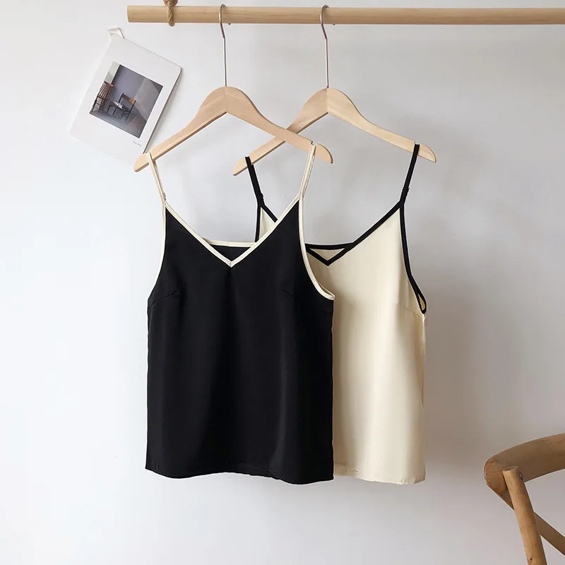 

Women'S Satin Chiffon Camisole Female Summer Tank Top Outer Wear V-neck Inner Base Shirt Sleeveless Crop Top