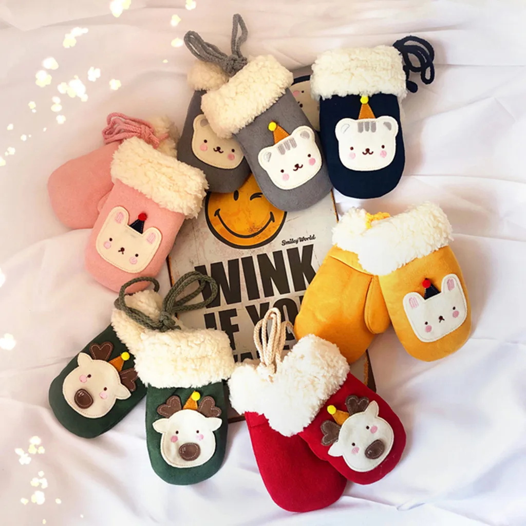 Toddler Baby Thicken Christmas Keep Warm Winter Gloves Cartoon Full Finger Knitted Mittens #EW | Детская одежда и обувь