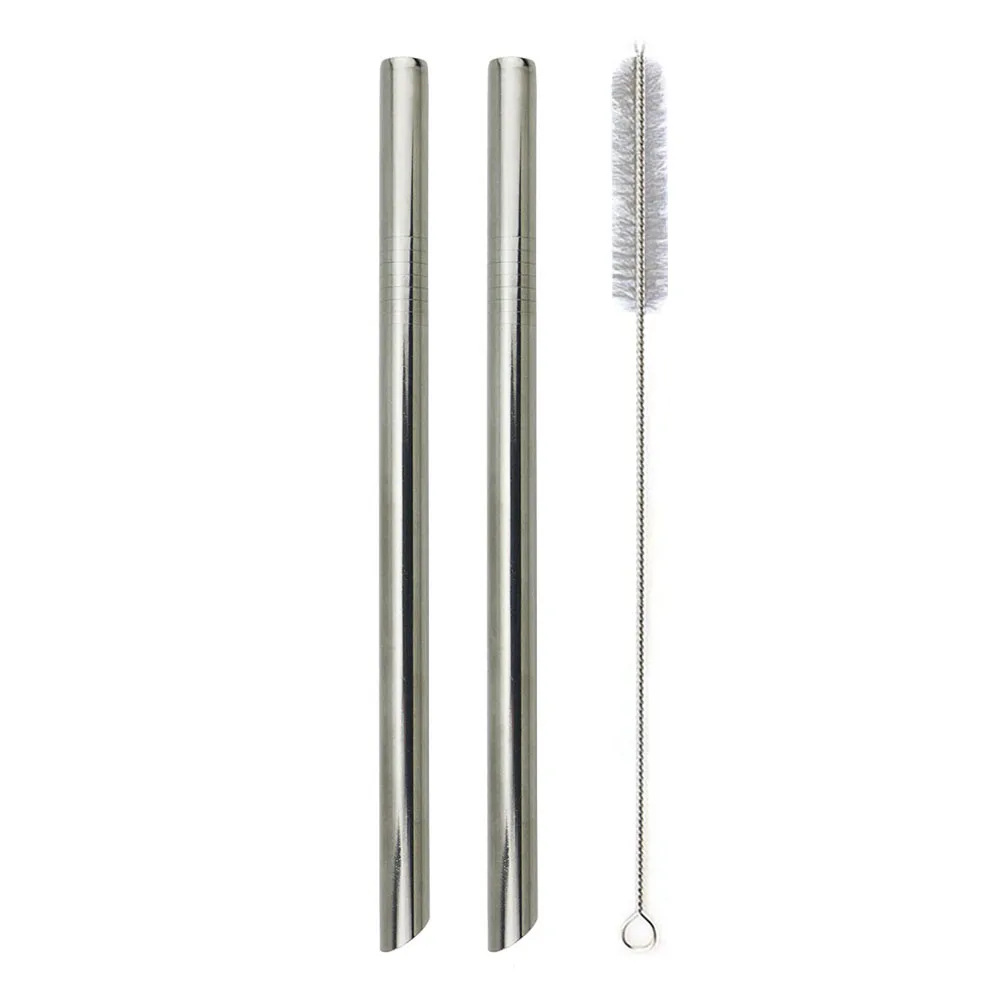 silver 2pc 1/2pc 304 Нержавеющая сталь 12 мм соломинкой многоразовые металлическая соломинка острые верхние пузырь Чай Коктейльные трубочки вечерние с чистящая щетка - Цвет: silver 2pc