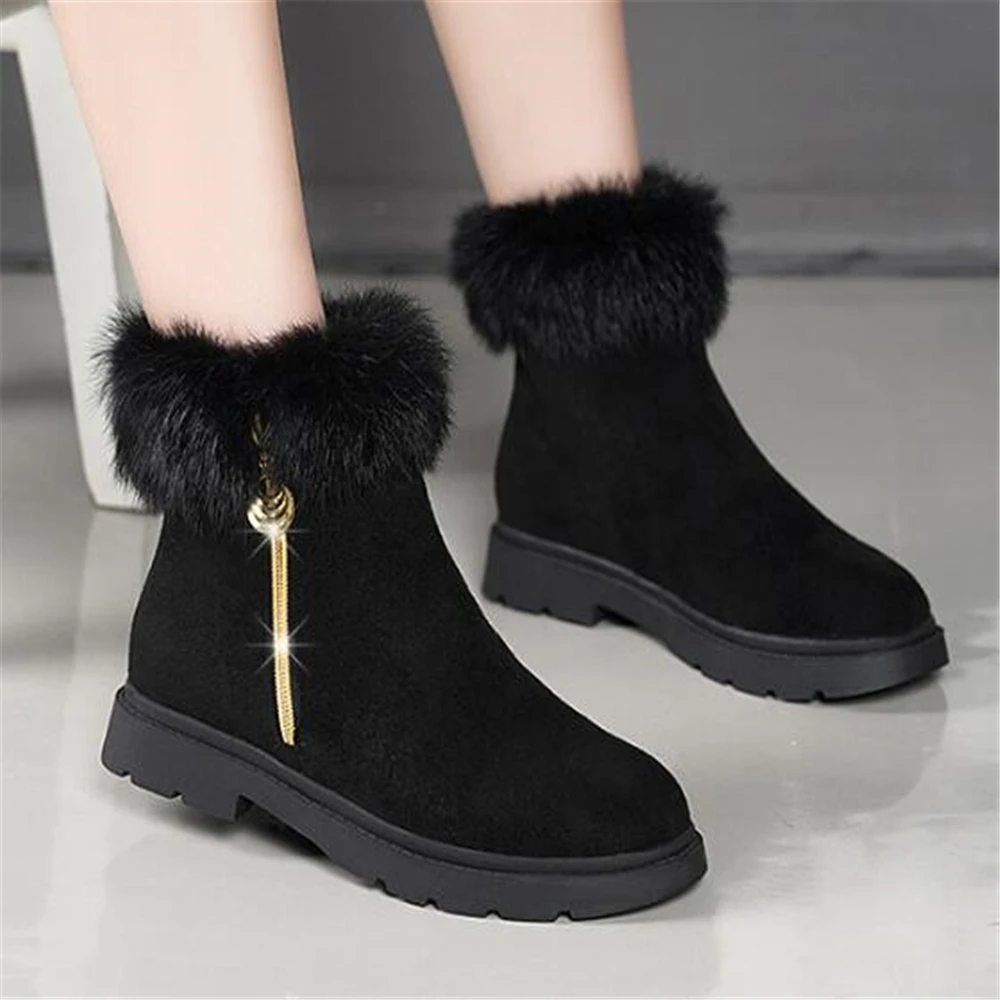 Женские ботильоны из флока Теплая обувь осень-зима однотонные Ботинки martin на