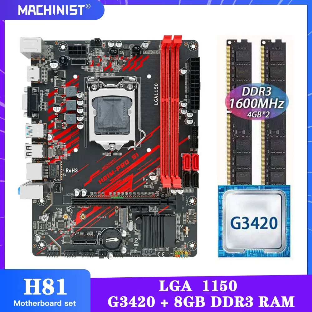 

LGA 1150 H81 материнская плата с Intel Celeron G3420 LCPU DDR3 8 Гб (2*4 Гб) 1600 МГц ОЗУ память SATA NGFF M.2